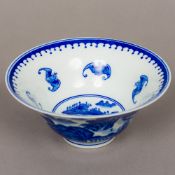 A small Chinese blue and white porcelain bowl Of flared form,