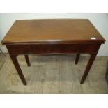 19th-20th C mahogany rectangular fold over tea table on square supports (width 84cm)