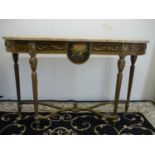 Modern reproduction country house French style walnut D shaped marble top side table with gilt metal