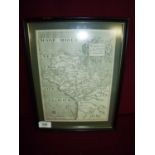 Framed and mounted map of Saxton-Anglesey (uncoloured) by Kip & Hole circa 1637 (19.5cm x 26.5cm