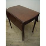 Early 20th C mahogany drop leaf single drawer table on square tapering supports