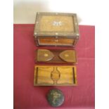 19th C rosewood & Mother of Pearl inlaid table box, an Edwardian mahogany inlaid book slide, another