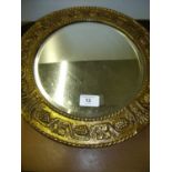 Early-mid 20th C brass framed bevelled edged circular wall mirror (diameter 36cm)