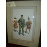 Framed and mounted watercolour of the Kings Regiment dating from 1685 - 1985 (50cm x 64cm)