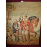 19th C wool work tapestry of a hunter and horse (74cm x 90cm)