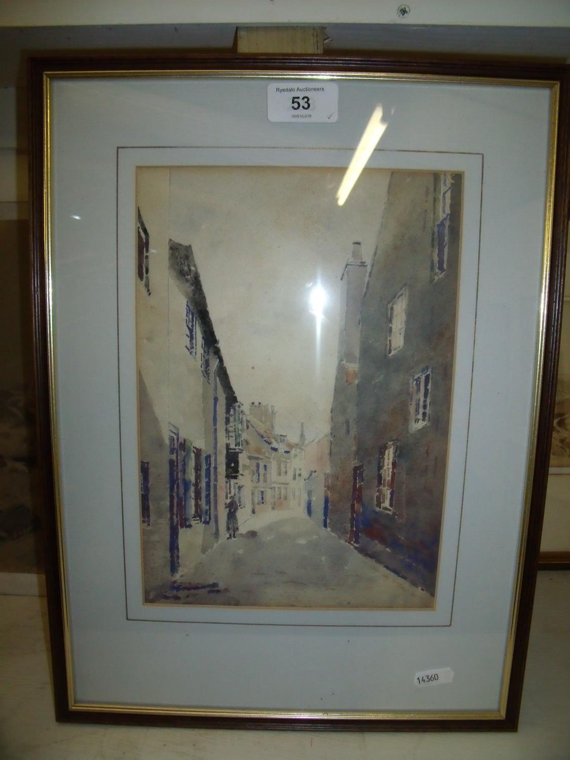 Early 20th C watercolour street scene of Thistle Green by J. A. E. Lofthouse (18cm x 26cm) - Image 2 of 2