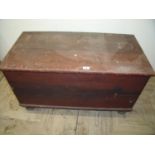 Victorian stained pine blanket type box with hinged lid and internal candle box, on raised turned