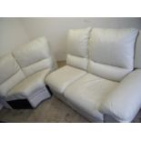 White leather two sectional corner sofa with single recliner