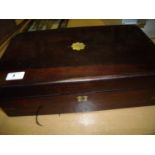 19th C walnut travelling writing box with inset brass mounts and fitted interior (40cm x 24cm x