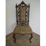 Victorian rosewood chair with wool work upholstered seat and back panel, with barley twist column