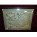 Framed and mounted coloured map of Somerset by Kip & Hole circa 1637 marked William Kip Sculp (