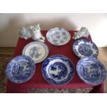 Pair of Copeland Spode Italian pattern bowls, other 19th C and later blue & white plates and two