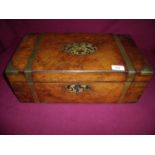 19th C walnut and brass bound travelling writing box, fitted interior with internal concealed
