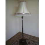 Early 20th C brass square column standard lamp on stepped square base