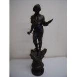 19th/20th C French style spelter figure of a shipwright on turned ebonised wood base (64cm high)