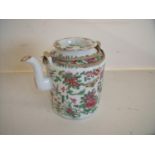 19th/20th C Chinese teapot decorated with floral detail, birds, butterflies etc with lift of lid (
