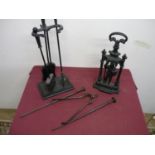 Modern cast metal fire companion set and another in the form of a knight (2)