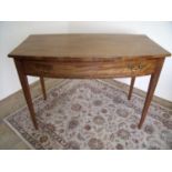 Late 19th C mahogany bow front single drawer side table on square tapering supports (width 106cm)