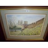 Signed print of York Minister & Walls by Alan Stuttle (57cm x 40cm)