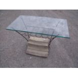 Unusual and unique wine/side table made from York Minister stone, comprising of rectangular glass