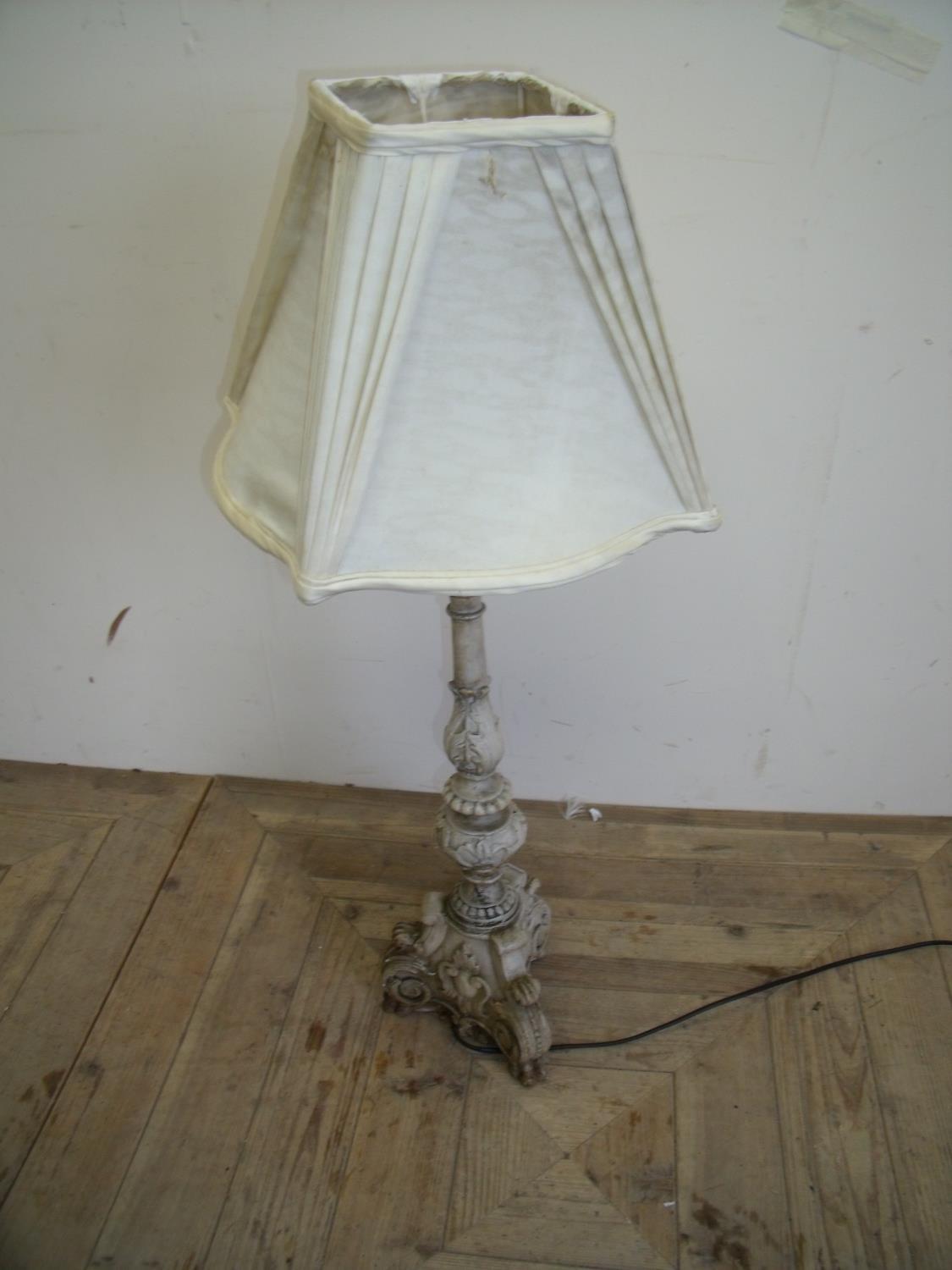 Modern continental 19th C style carved table lamp with shade