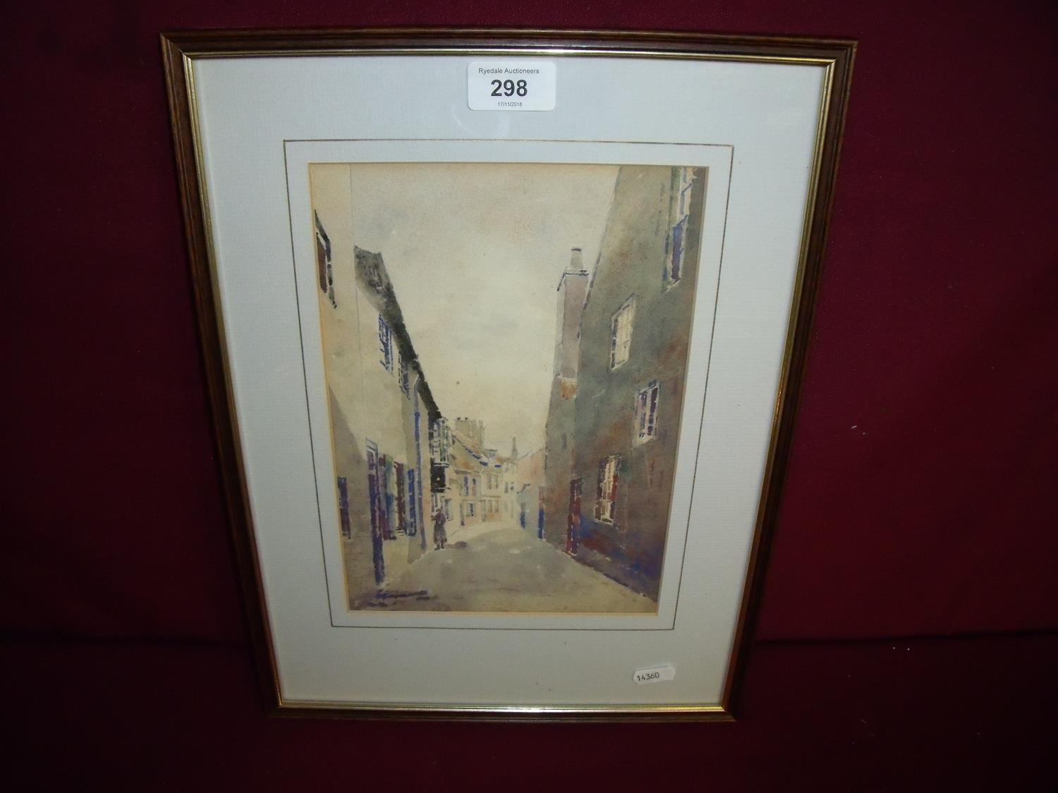 Early 20th C watercolour street scene of Thistle Green by J. A. E. Lofthouse (18cm x 26cm)