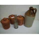 Set of three Henry Watson Pottery Suffolk canisters for tea, coffee and sugar (one lid chipped), a J