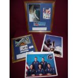 A collection of signed memorabilia for various space shuttle missions including Nasa Crew of Space