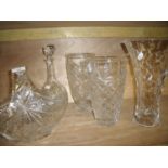 Selection of quality cut glass vases and decanters (5)