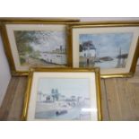 Two impressionist prints by Claude Monet and Alfred Sisley, and a print after Corot in matching