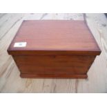 Rectangular mahogany table box with hinged lift up top and later added lift out tray (28.5cm x