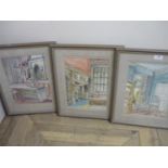 Set of three watercolours depicting the interior of The Wrea Head Hotel Scalby