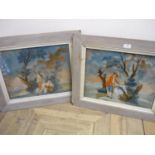 Pair of 19th C reverse paintings on glass (44cm x 33cm approx)