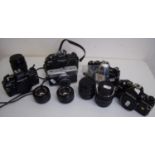 Selection of Praktica cameras (4 bodies), Olympus trip 35, various lenses etc.