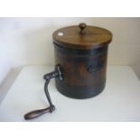 Good example of a coopered wooden butter churn with turning handle complete with internal mechanism,