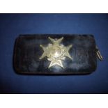 Victorian 34th (Cumberland) Regiment pouch with gilt metal flap badge and belt strap mounts of
