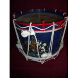 Large military style drum with painted detail and transfer ERII royal crest (diameter 47cm)