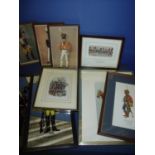 Selection of framed and mounted Cavalry style prints, two military mirrors etc