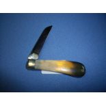 Sheffield made 2 1/2 inch bladed folding pocket knife with two piece horn grips