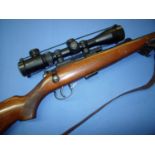 Brno Mod 2 .22 bolt action rifle with illuminated reticle crossfire 3-9x40 scope, mounted with Bi-