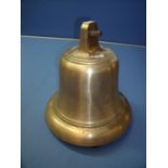 Large mid 20th C brass ships bell with clanger (diameter 33cm, 35cm high)