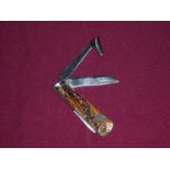 Vintage English treescribe pocket knife, with two piece antler grips and maker’s mark for Currolk