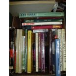 Box of hardback military related books of various subjects including artillery, ammunition, E and