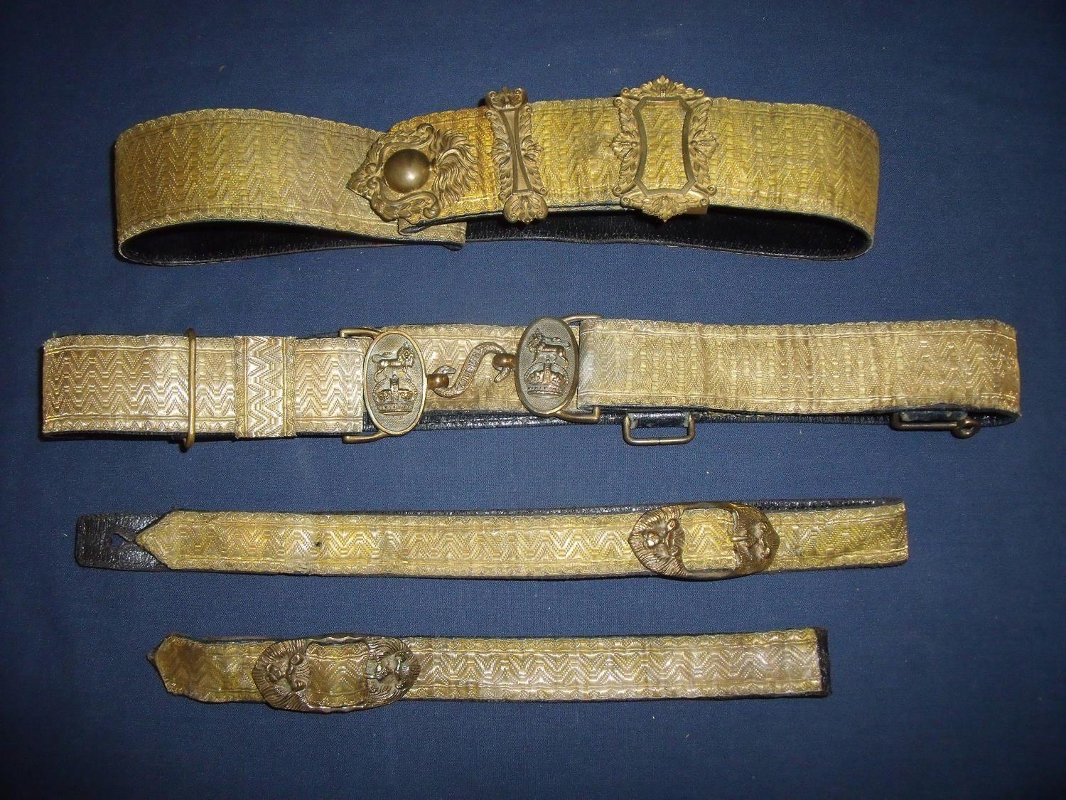 Post 1902 Artillery officers full dress waist belt, sword straps and cross belt with gold laced band