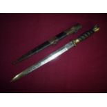 WWII period Yugoslavian Air Force Officer’s dagger with 9 1/2 inch double edge blade engraved with