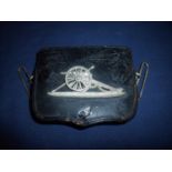 Late 19th C officers small black leather pouch of The Volunteer Artillery, with silver plated cannon