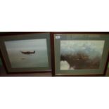 Pair of framed and mounted Coulson prints of Spitfires (57cm x 47cm including frames)