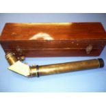 Brass Power 7 high angle gun sighting device in fitted case, stamped WA/T Power 7 Telescope for High