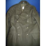 British Army 1952 pattern great coat with label dated 1956 size 7, with Signals Regiment stay bright