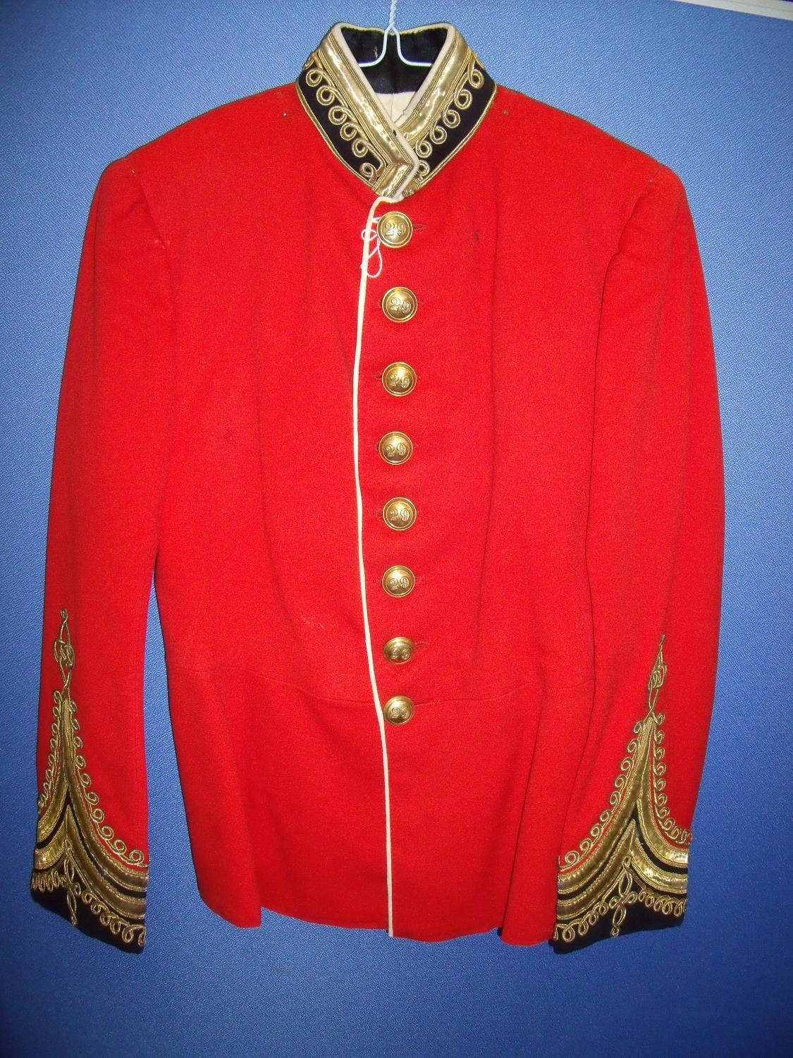 Pre 1914 officers scarlet dress tunic for the 29th (Warwickshire Regiment), with gilt 29th buttons -